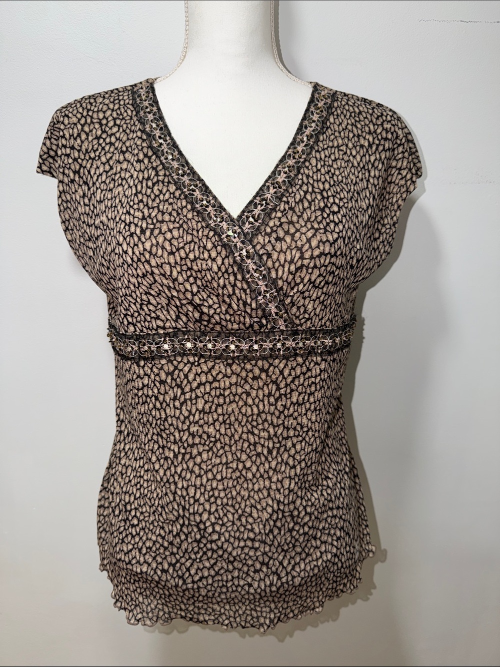 Vintage Y2K Sequins Women's V-Neck Blouse Beaded LP Bratz Lizzie McGuire Top 90s